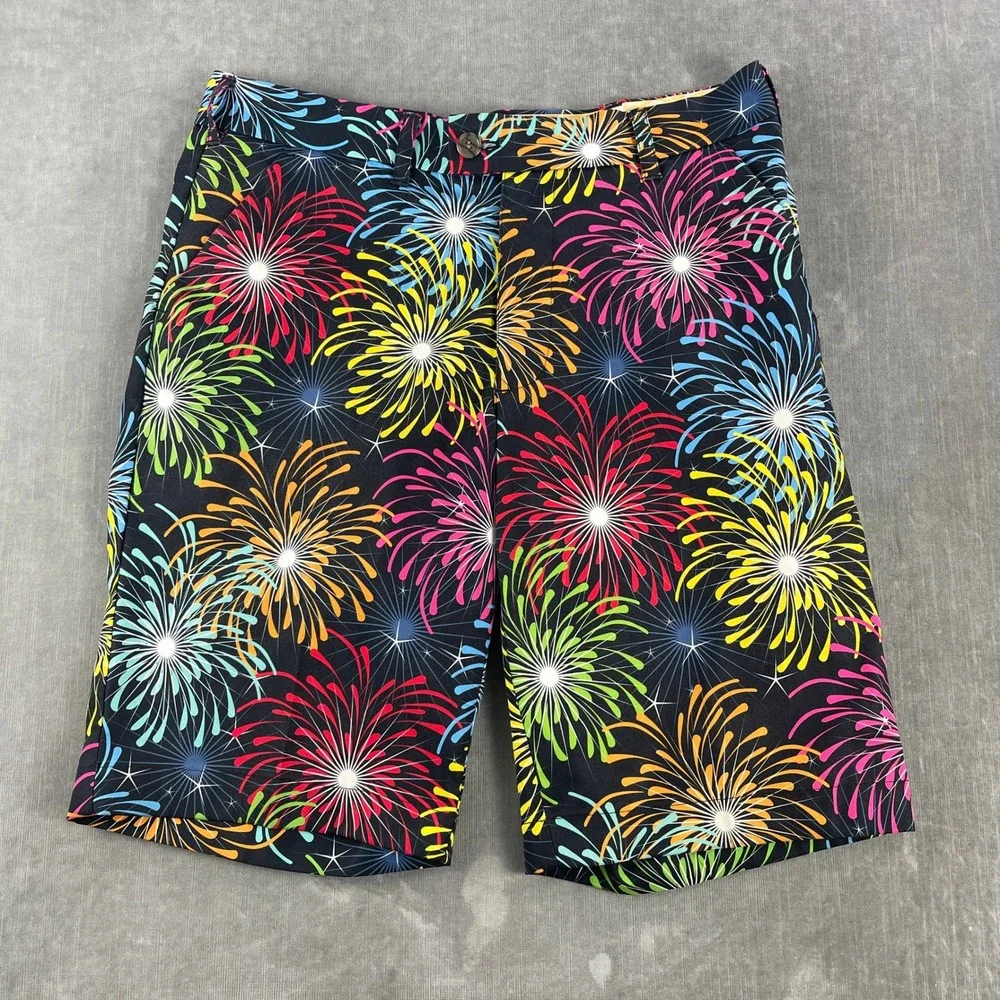 Loudmouth Mens 32 Black Multi Firework Golf Shorts LM Logo 5594